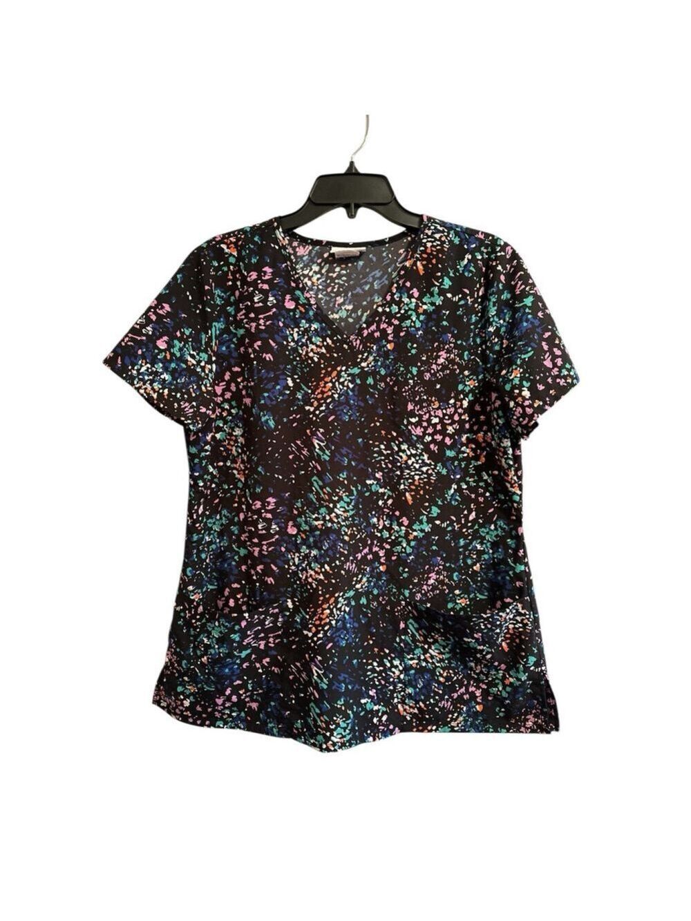Scrubstar Scrub Top Nurse Shirt Womens Medium Multicolor Paint Splotch Pockets